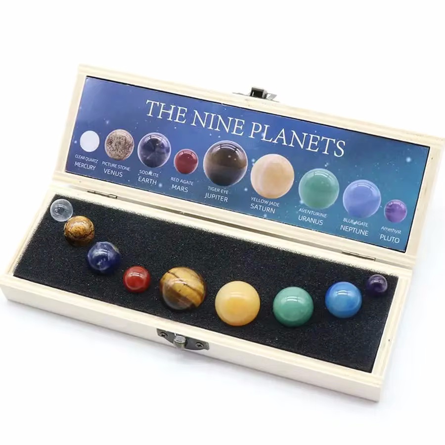 Solar System Model - 9 ดาวเคราะห์ระบบสุริยะคริสตัลทรงกลมชุดลูกแก้วทรงกลมกาแล็กซี่จักรวาลมодельท้องฟ้าสร้างสรรค์ของขวัญเครื่องประดับบ้าน DIY