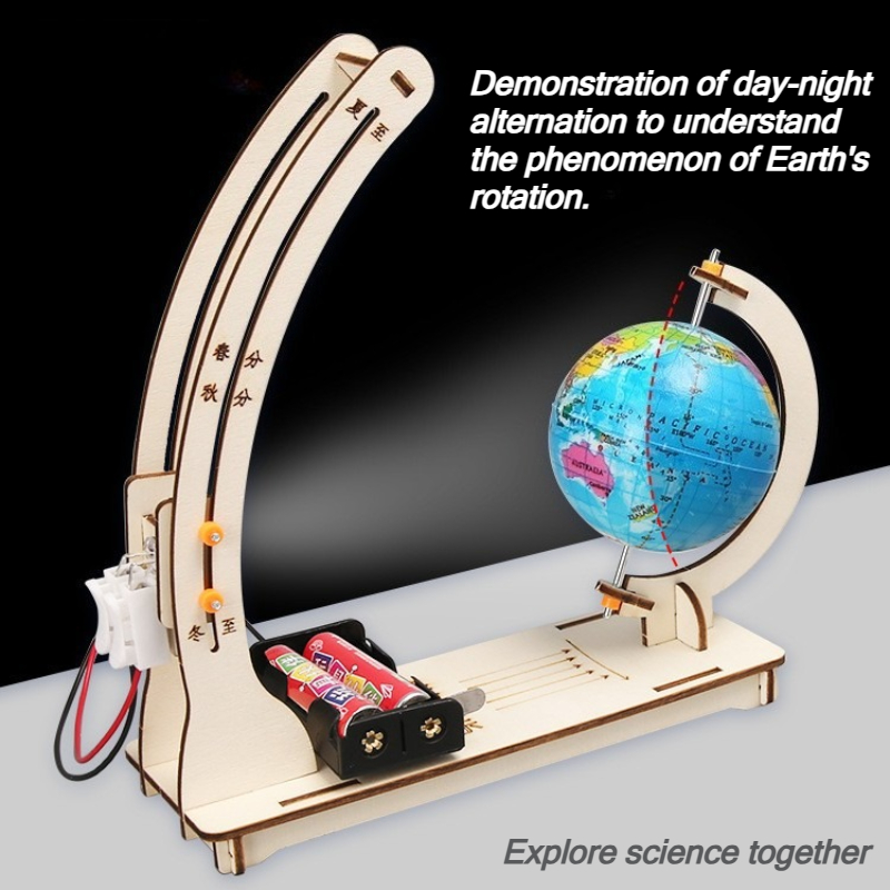 Solar System Model - ชุดอุปกรณ์วิทยาศาสตร์วงจรกลางวันกลางคืนแบบจำลองโลก DIY ของเล่นเสริมการเรียนรู้ STEM ของเล่นลูกโลกสำหรับห้องเรียน ของเล่นไม้ทำมือเพื่อการเรียนรู้ฟิสิกส์