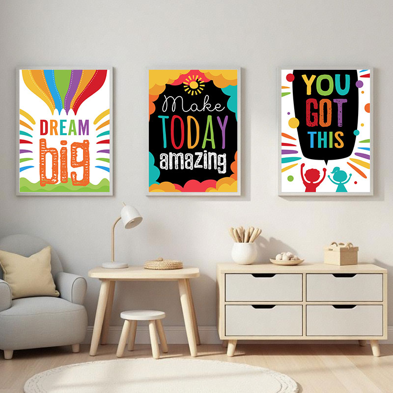 Inspirational Kids Education Quotes - สีสันน่ารัก Dream คําคมใหญ่ผ้าใบพิมพ์เด็กสไตล์สร้างแรงบันดาลใจ Wall Decor โปสเตอร์สําหรับห้องนอนห้องเด็กเล่น